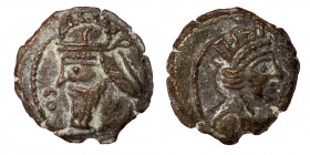 KINGS OF PARTHIA. Vologases IV, circa 147-191. Dichalkon (Bronze, 3.28 g, 16 mm), Seleukeia on the Tigris, SE 475 = 163/4. Diademed bust of Vologases ...