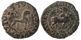 INDO-SKYTHIANS. Azes, circa 58-12 BC. Æ Tetradrachm (Bronze, 13.89 g, 26 mm). BAΣIΛEΩΣ BAΣIΛEΩN MEΓAΛOY AZOY Bull standing right; monogram above; Shi ...