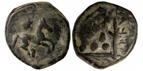INDIA, Post-Mauryan (Punjab). Taxila (local coinage). Æ (Bronze, 3.36 g, 15 mm), Taxila city state (Pushkalavati), circa 2nd-1st century BC. River sym...