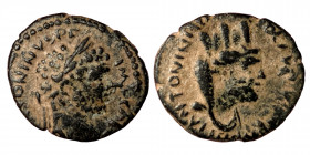 MESOPOTAMIA, Edessa. Caracalla, 198-217. Æ (Bronze, 1.43 g, 15 mm). [IMP CAES M AVR AN]TONINVS P F AVG Laureate head of Caracalla to right. Rev. COL A...