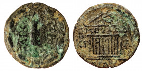 CILICIA, Tarsus. Circa 2nd century AD. Æ ( bronze, 1.80 g, 14 mm) ΤΑΡϹΟΥ ΜΗΤΡΟΠΟΛΕ, club (harpa?) within wreath. Rev. ΚΟΙΝΟϹ ΚΙ-ΛΙ/ΚΙΑϹ, Decastyle tem...