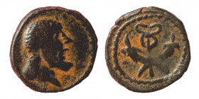 Palmyrene. Palmyra (?), uncertain. Circa 1-3 century. Æ (bronze, 0.73 g, 10 mm). Bust to right. Rev. Winged caduceus between two crossed cornucopiae. ...
