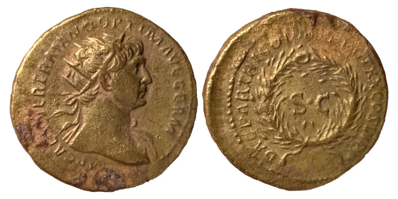 Trajan, 98-117. Semis (Orichalcum, 4.07 g, 20 mm), Rome, for use in Syria, 116. ...