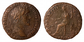 Antoninus Pius, 138-161. As (Bronze, 9.11 g, 26 mm), Rome. IMP CAES T AEL HADR ANTONINVS AVG PIVS P P. Head of Antoninus Pius, laureate, right. Rev. T...