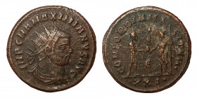 Maximianus. First reign, 286-305. Antoninianus (bronze, 3.93 g, 21 mm). Cyzicus. Struck 293. IMP C M A MAXIMIANVS AVG, radiate and cuirassed bust righ...