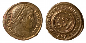 Constantine I. 307/310-337. Nummus (bronze, 3.19 g, 19 mm), Aquileia, struck 322. CONSTANTINVS AVG, laureate bust right. Rev. DN CONSTANTINI MAX AVG, ...