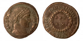 Constantine I, 307/310-337. Nummus (bronze, 3.39 g, 19 mm), Siscia. CONSTANTINVS AVG. Laureate head right. Rev. D N CONSTANTINI MAX AVG / BSIS. VOT XX...