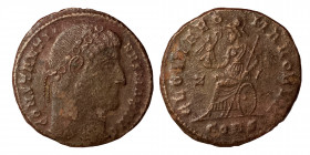 Constantine I, 307/310-337. Follis (Bronze, 3.54 g, 18 mm), Constantinople, 327-328. CONSTANTINVS MAX AVG Rosette-diademed head of Constantine I to ri...