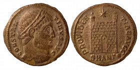 Constantine I. 307/310-337. Follis (bronze, 2.69 g, 19 mm). Antioch. Struck 326-7. CONSTAN-TINVS AVG, laureate head right. Rev. PROVIDENTIAE AVGG / • ...