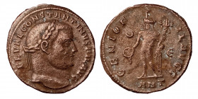 Constantine I. as Filius Augustorum. 307/10-337. Follis (bronze, 7.35 g, 24 mm). Antioch, struck circa 309-310. FL VAL CONSTANTINVS FIL AVG, laureate ...