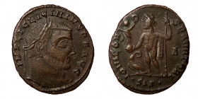 Licinius I, 308-324. Follis (Bronze, 3.32 gm 22 mm), Siscia, 315/6. IMP LIC LICINIVS P F AVG Laureate head of Licinius I to right. Rev. IOVI CON-SERVA...