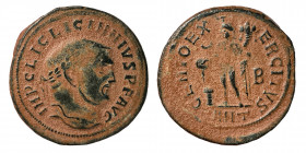 Licinius I. 308-324. Follis (bronze, 6.35 g, 24 mm). Antioch, struck 310/11. IMP C LIC LICINNIVS P F AVG Head of Licinius, laureate, right Rev. GENIO ...