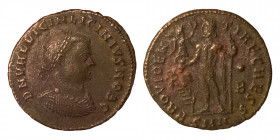 Licinius II, Caesar, 317 – 324. Follis (bronze, 2.63 g, 18 mm), Nicomedia 317-320. DN VAL LICIN LICINIVS NOB C Laureate, draped and cuirassed bust r. ...