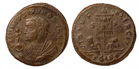Licinius II, Caesar. 317-324. Follis (Bronze, 3.81 g, 19.50 mm), Siscia, struck 320. LICINIVS IVN NOB CAES Laureate and cuirassed bust of the young ca...