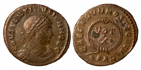 Constantine II, Caesar, 316-337. Follis (bronze, 3.55 g, 19 mm), Arelate. CONSTANTINVS IVN NOB C. Laureate, draped and cuirassed bust right. Rev. CAES...