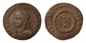 Constantine II, Caesar, 316-337. Follis (Bronze, 2.28 g, 18 mm), Thessalonica. CONSTANTINVS IVN NOB C Laureate head of Constantine II to right. Rev. C...