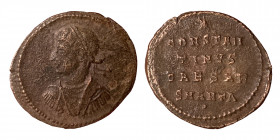 Constantine II, Caesar, 316-337. Follis (Bronze, 1.52 g, 19 mm), Antioch, struck 324-325. Laureate, draped and cuirassed bust of Constantine II facing...