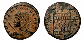 Crispus, Caesar, 317-326. Follis (bronze, 4.04 gr, 18 mm). Rome mint. Struck 318-9. CRISPVS NOB CAES, bust of Crispus, laureate, cuirassed, left, hold...