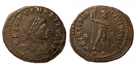 Crispus. Caesar. 316-326. Follis (bronze, 3.12 g, 20 mm). Rome. Struck 317. CRISPVS NOBIL CAES, bust of Crispus, laureate, cuirassed, right. Rev. PRIN...