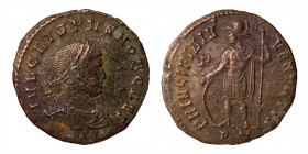 Crispus, Caesar, 317-326. Follis (bronze, 2.85 g, 19 mm), Ticinum, 317-318. IVL CRISPVS NOB CAES, laureate, draped and cuirassed bust right. Rev. PRIN...
