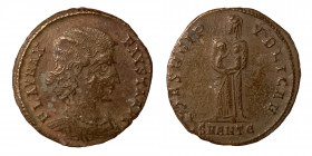 Fausta. Augusta, 324-326. Follis (bronze, 3.21 g, 19 mm). Antioch, struck AD 326-327. FLAV MAX FAVSTA AVG , bust of Fausta, waved hair, mantled, right...