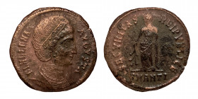 Helena, Augusta, 324-335. Follis (bronze, 2.33 g, 20 mm). Antioch, struck 327-328. Diademed and mantled bust of Helena right, wearing earrings and nec...
