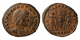 Constans, 337-350. Follis (Bronze, 1.44 g, 16 mm), Antioch, struck 335-337. FL IVL CONSTANS NOB C Laureate and cuirassed bust of Constans to right. Re...