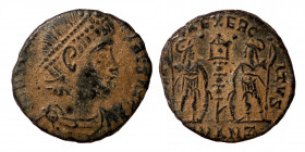 Constantius II, 337-361. Follis (Bronze, 1.56 g, 14 mm), Antioch, struck 335. FL IVL CONSTANTIVS NOB C, laureate and cuirassed bust right. Rev. GLOR -...