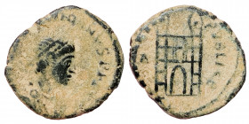 Valentinian II. 375-392. Nummus (bronze, 1.49 g, 13 mm). Thessalonica. Struck 383/88. D N VALENTINIANVS P F AVG, pearl-diademed, draped and cuirassed ...