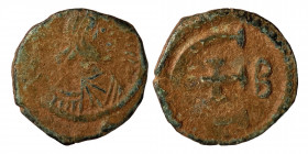 Justinian I, 527-565. Pentanummium (Bronze, 1.91 g, 16 mm), Theoupolis (Antiochia), struck 529-539. D N IVSTINIANVS P P AVG Diademed, draped, and cuir...