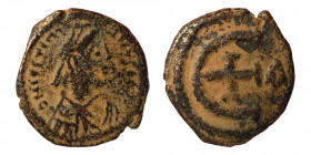 Justinian I, 527-565. Pentanummium (Bronze, 2.00 g, 16 mm), Theoupolis (Antioch), struck 529-539. D N IVSTINIANVS P P AVG Diademed, draped, and cuiras...