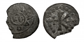 Byzantine Empire lead Token. Uncertain mint, 6th-7th centuries, Time of Maurice Tiberius (lead, 3.29 g, 19 mm) KΘ, around legend ΔΙΟCEΩC (?). Rev. Two...