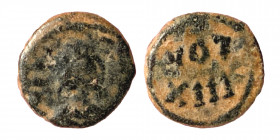 VANDALS. Pseudo-Imperial coinage. Circa 6th century AD. Æ Nummus (bronze,0.70 g, 10 mm). In the name of Justinian I. Uncertain North African mint. Dia...