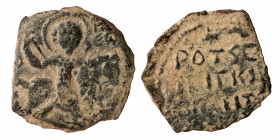 CRUSADERS. Antioch. Roger of Salerno , regent, 1112-1119. Follis (Bronze, 4.04 g, 20 mm). O-A (in monogram form) ΓEωP St. George, nimbate, on horsebac...