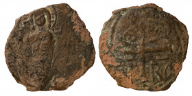 CRUSADERS. Antioch. Roger of Salerno, regent, 1112-1119. Follis (Bronze, 1.63 g, 20 mm). ЄMMA NOVHA Nimbate figure of Christ standing facing, raising ...