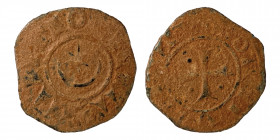 CRUSADERS. Antioch, Bohémond III. Fractional Denier (Bronze, 1.09 g, 17 mm), 1163-1201. +ANTIOCHIA Crescent above six-pointed star. Rev. +BOAMVNDVS Cr...