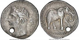 PUNIC SPAIN. Barcids. Ca. 237-209 BC. AR quarter-shekel (14mm, 1.64 gm, 12h). NGC Choice VF 5/5 - 1/5, pierced. Head of Melqart or Hannibal left, club...