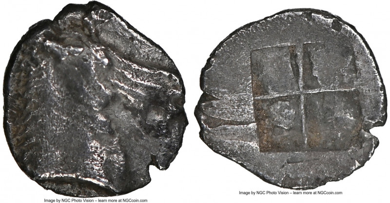 THRACO-MACEDONIAN REGION. Uncertain mint. 5th century BC. AR tetartemorion (6mm,...