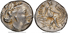 EUBOEA. Histiaea. Ca. 3rd-2nd centuries BC. AR tetrobol (13mm, 10h) NGC XF. Head of nymph right, wearing vine-leaf crown, earring and necklace / IΣTI-...
