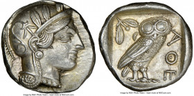 ATTICA. Athens. Ca. 440-404 BC. AR tetradrachm (26mm, 17.19 gm, 10h). NGC Choice AU 5/5 - 5/5. Mid-mass coinage issue. Head of Athena right, wearing e...