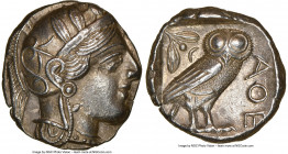 ATTICA. Athens. Ca. 440-404 BC. AR tetradrachm (25mm, 17.18 gm, 8h). NGC Choice AU 4/5 - 4/5. Mid-mass coinage issue. Head of Athena right, wearing ea...