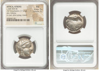 ATTICA. Athens. Ca. 440-404 BC. AR tetradrachm (28mm, 17.21 gm, 8h) NGC AU 5/5 - 5/5. Mid-mass coinage issue. Head of Athena right, wearing earring, n...
