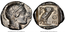 ATTICA. Athens. Ca. 440-404 BC. AR tetradrachm (27mm, 17.19 gm, 12h). NGC AU 5/5 - 4/5. Mid-mass coinage issue. Head of Athena right, wearing earring,...