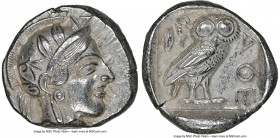 ATTICA. Athens. Ca. 440-404 BC. AR tetradrachm (23mm, 17.15 gm, 5h). NGC AU 5/5 - 4/5. Mid-mass coinage issue. Head of Athena right, wearing earring, ...
