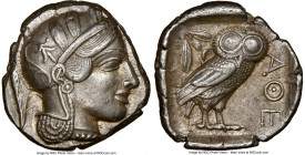 ATTICA. Athens. Ca. 440-404 BC. AR tetradrachm (24mm, 17.19 gm, 1h) NGC AU 5/5 - 4/5. Mid-mass coinage issue. Head of Athena right, wearing earring, n...