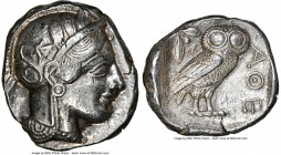 ATTICA. Athens. Ca. 440-404 BC. AR tetradrachm (24mm, 17.19 gm, 4h) NGC AU 5/5 - 4/5. Mid-mass coinage issue. Head of Athena right, wearing earring, n...