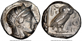 ATTICA. Athens. Ca. 440-404 BC. AR tetradrachm (23mm, 17.17 gm, 8h). NGC AU 4/5 - 4/5. Mid-mass coinage issue. Head of Athena right, wearing earring, ...