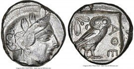 ATTICA. Athens. Ca. 440-404 BC. AR tetradrachm (23mm, 17.16 gm, 3h) NGC AU 4/5 - 4/5. Mid-mass coinage issue. Head of Athena right, wearing earring, n...