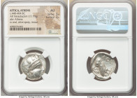 ATTICA. Athens. Ca. 440-404 BC. AR tetradrachm (24mm, 17.19 gm, 10h) NGC AU 3/5 - 3/5. Mid-mass coinage issue. Head of Athena right, wearing earring, ...