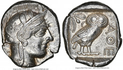 ATTICA. Athens. Ca. 440-404 BC. AR tetradrachm (26mm, 17.19 gm, 1h) NGC Choice XF 5/5 - 5/5. Mid-mass coinage issue. Head of Athena right, wearing ear...